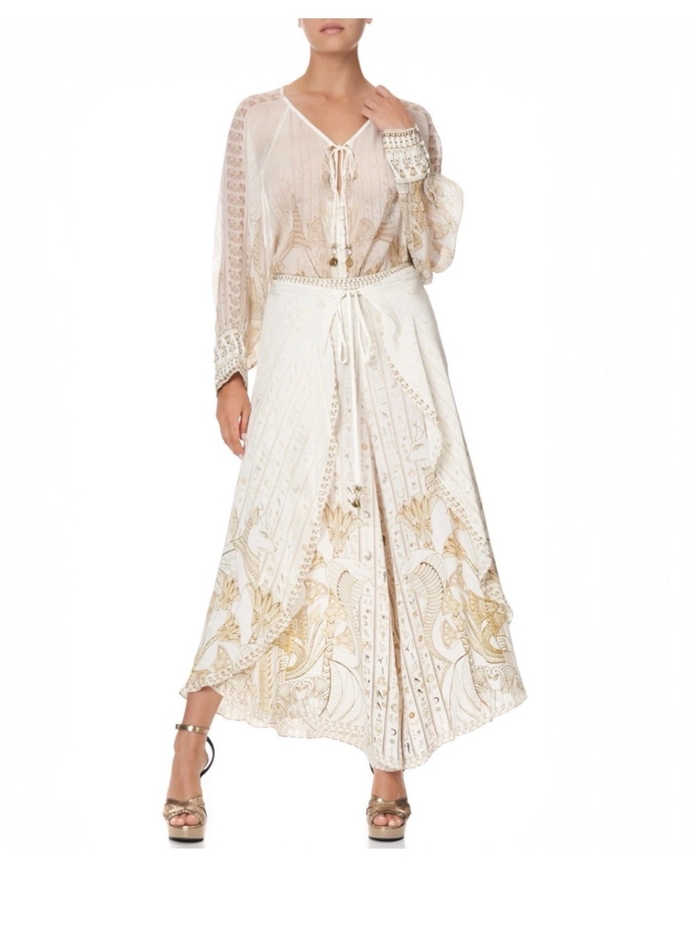 Camilla “The Queens Chamber” white gold silk wrap boho pants trousers L - Picture 7 of 11